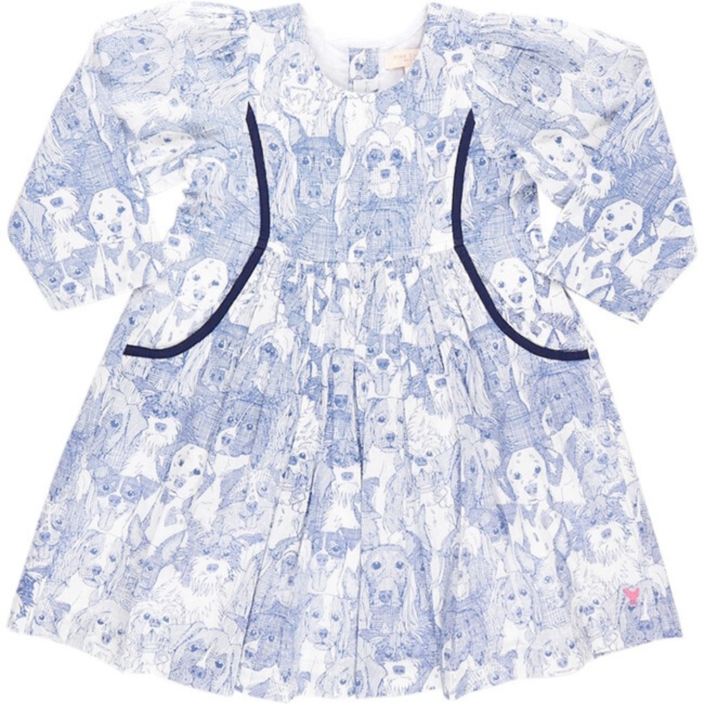Pink Chicken Blue and White Dog Print Dress
